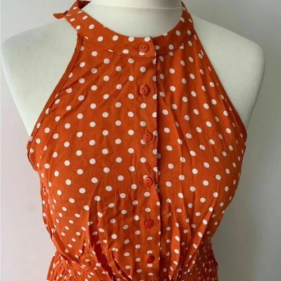 Brave Soul Skye All Over Print High Neck Maxi Polka Dot Orange Dress Size S - Picture 7 of 7